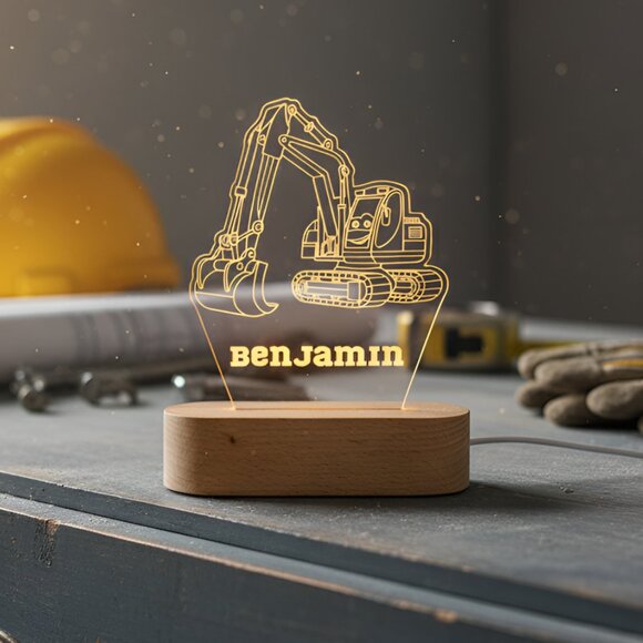 Personalized Excavator Night Light – Custom Toddler Room Lamp - Picture 8 of 8